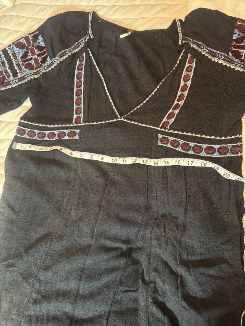 Free People Embroidered Peasant Top Large Charcoal Boho - Picture 9 of 11